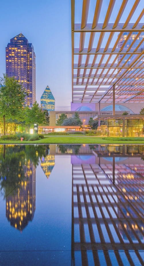 Dallas skyline reflected in water